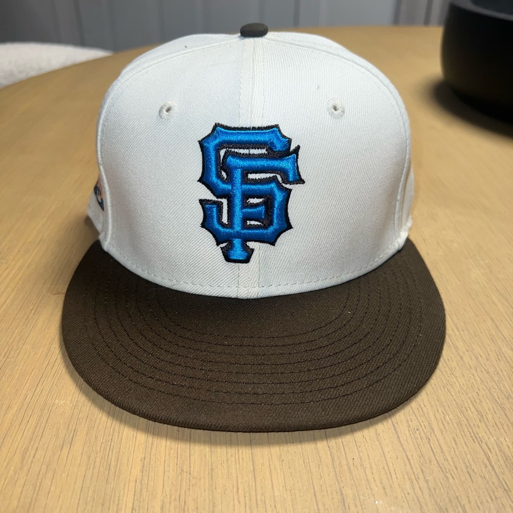 New Era White and Brown Cap with Blue Logo